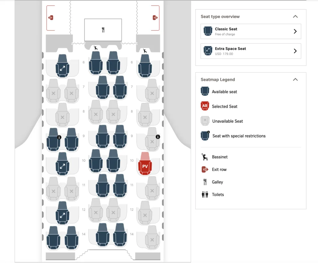 Swiss Business Class seat configuration