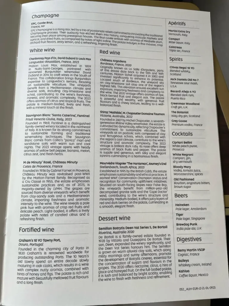 Menu Business Class Etihad